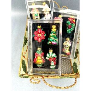 Lot of 3 Sets Hand Crafted Christmas Ornaments With Basket Vintage